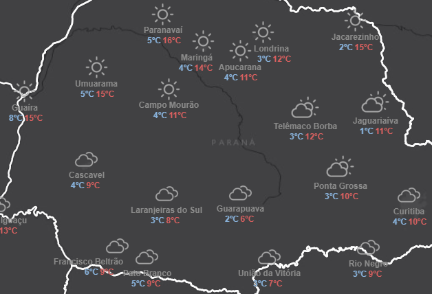 Previsão de geada para o Paraná nesta quarta-feira (18)