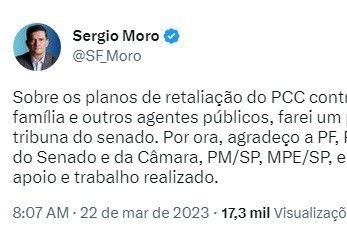 Sergio Moro se pronuncia sobre ser alvo de atentado de organização criminosa