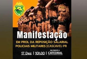 Manifestação pacífica de  policiais militares será realizada hoje em frente à Catedral 